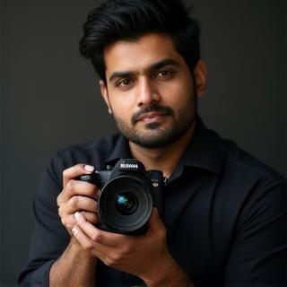 Portrait of photographer Suresh Iyer with his camera